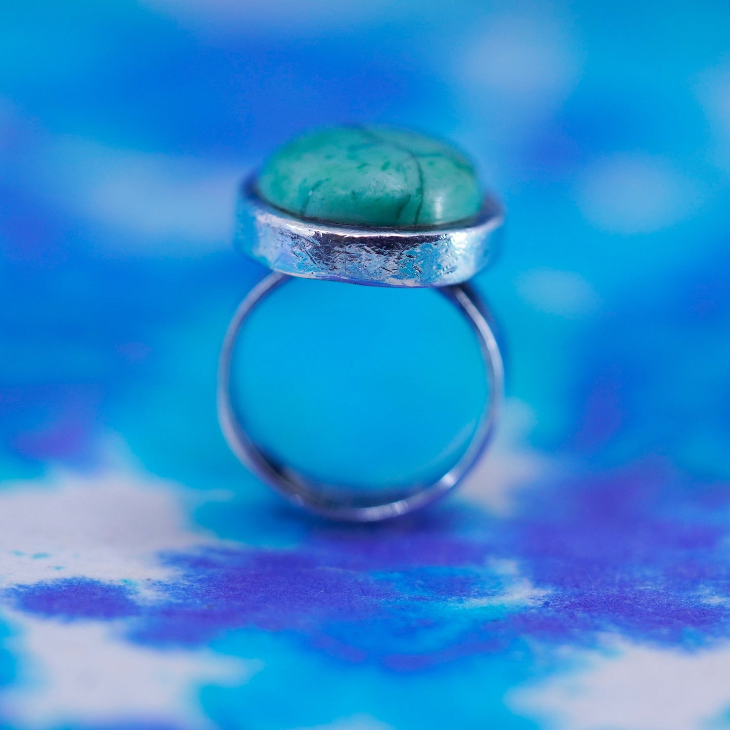 Size 8, vintage mexico Sterling 925 silver handmade ring with turquoise