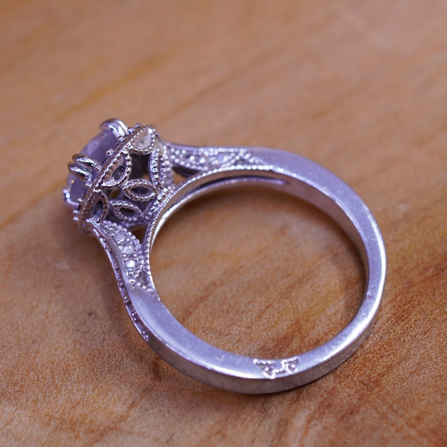 Size 6, vintage Sterling 925 silver engagement ring with cluster cz