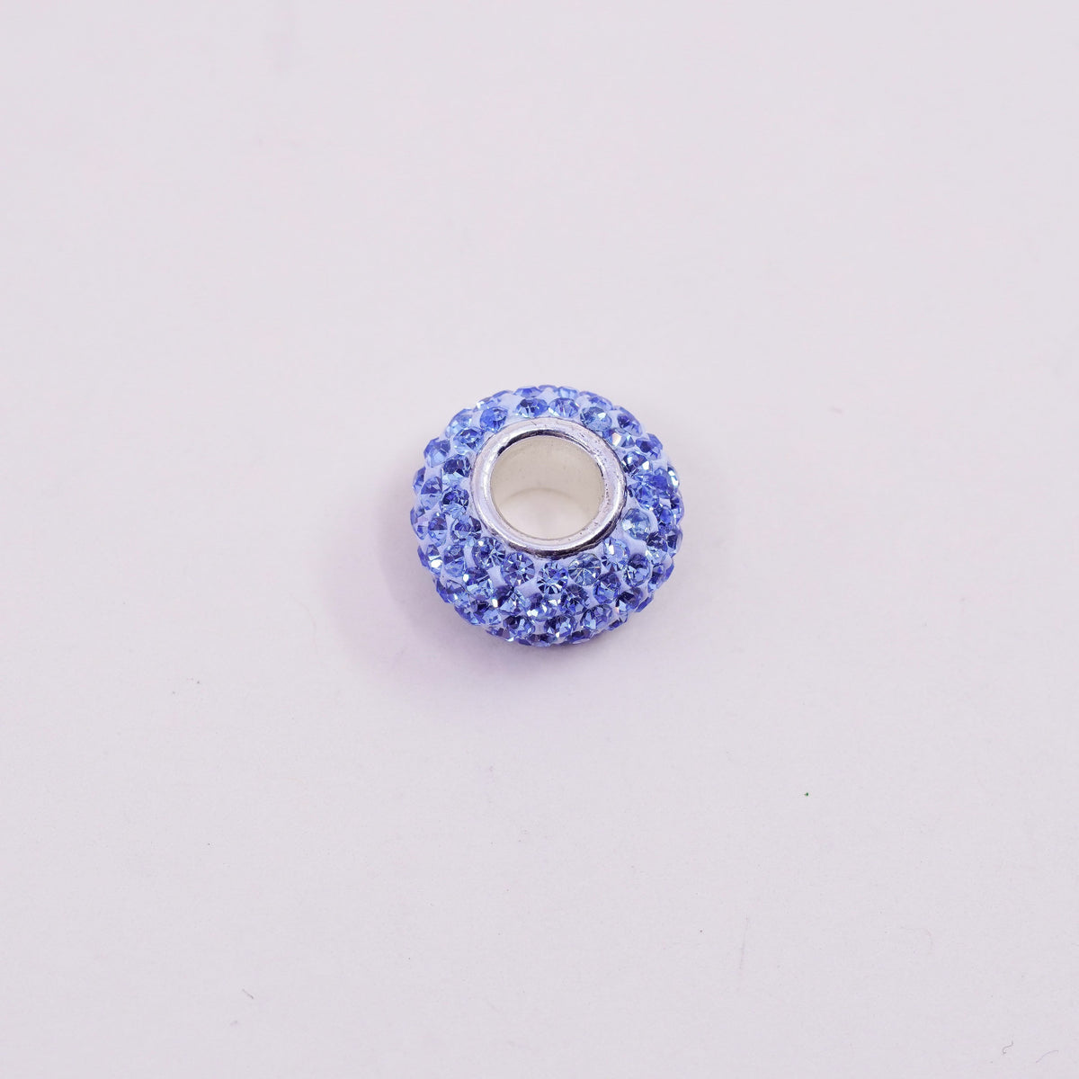 Vintage sterling silver handmade pendant, 925 bead charm with blue crystal