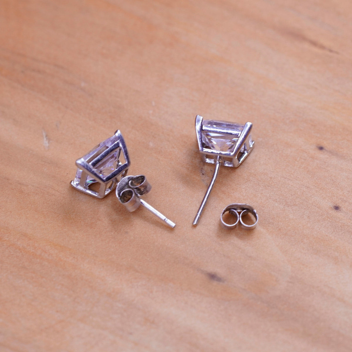 vintage Sterling silver studs, square Swarovski earrings