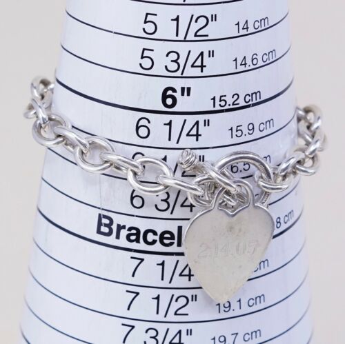 6.5” 8mm, Vintage Sterling Silver Handmade Bracelet, 925 chain w/ heart charm
