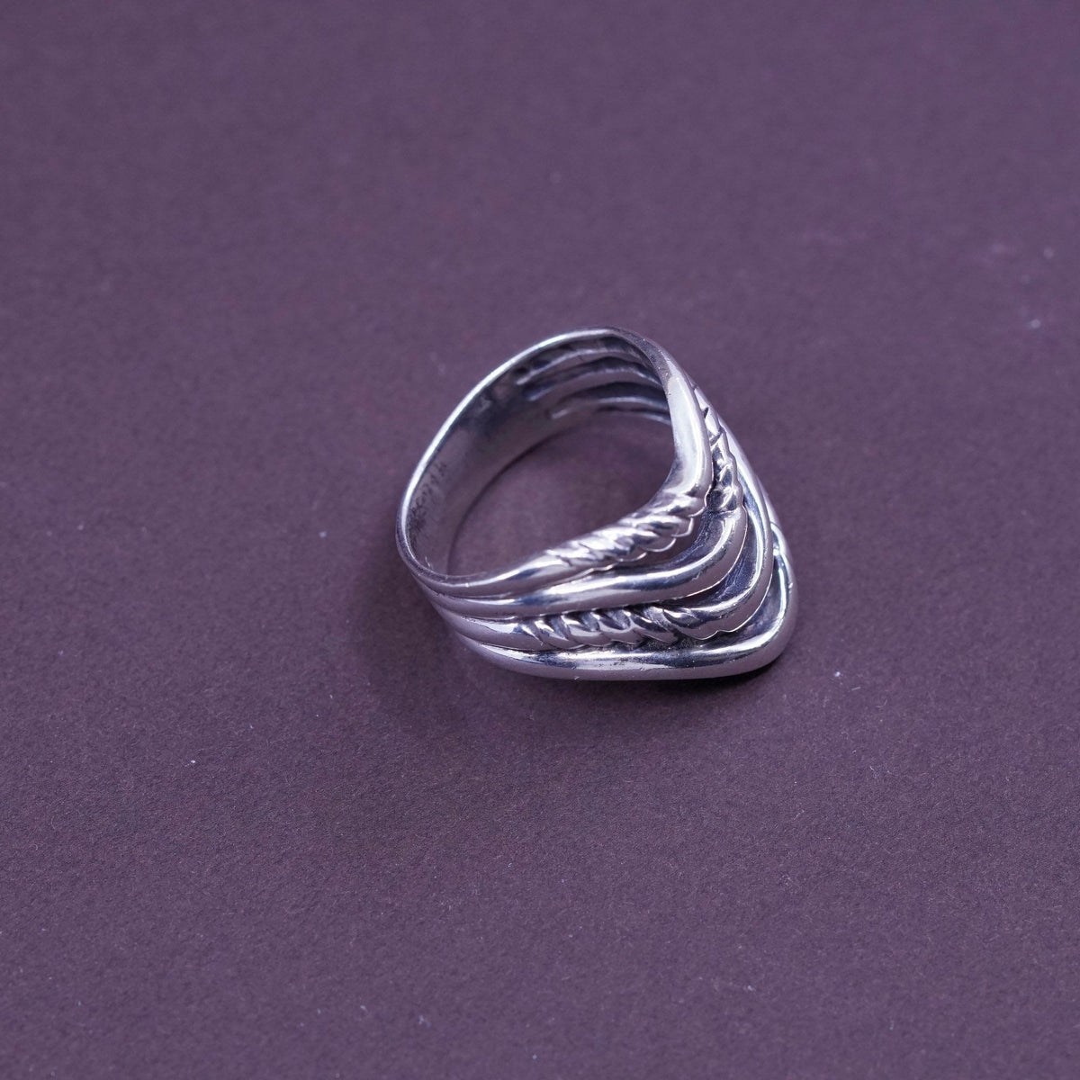 size 7, vintage Sterling silver handmade ring, 925 entwined band