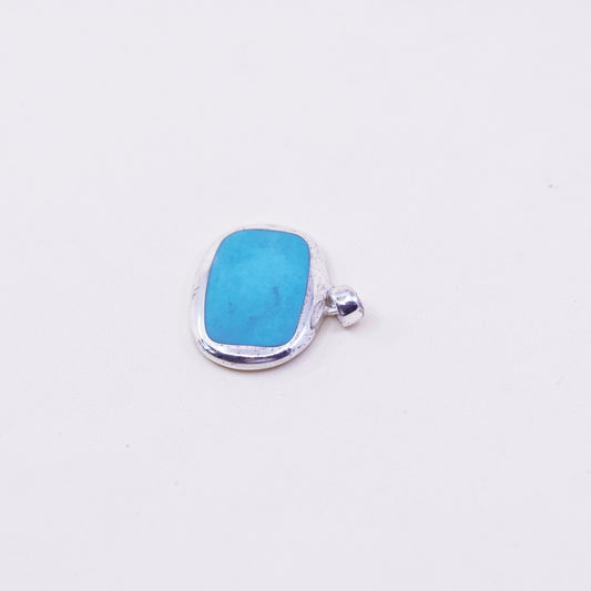 Vintage sterling 925 silver handmade pendant with square turquoise