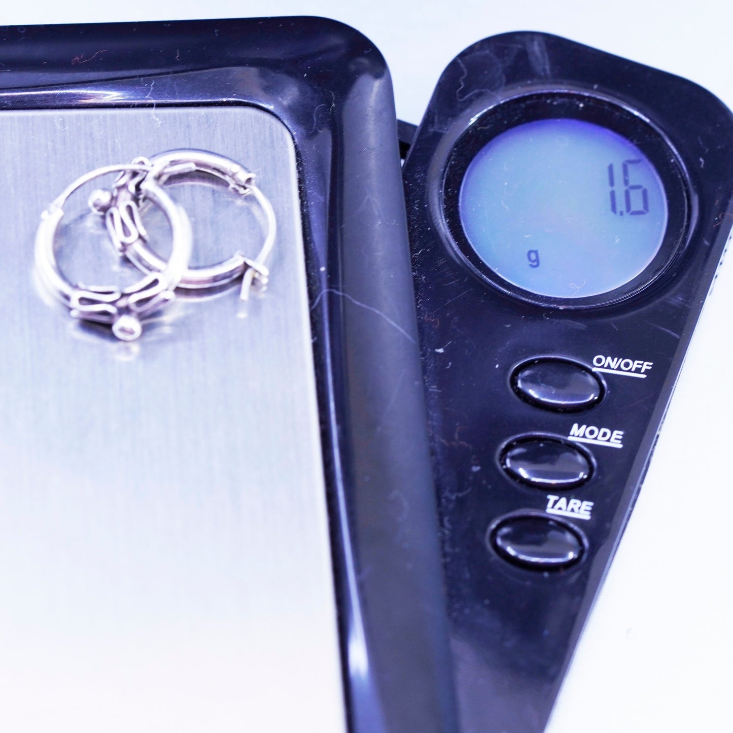 0.5”, vintage Sterling silver handmade earrings, textured 925 hoops with beads