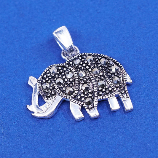 Vintage Sterling silver handmade pendant, 925 elephant with marcasite