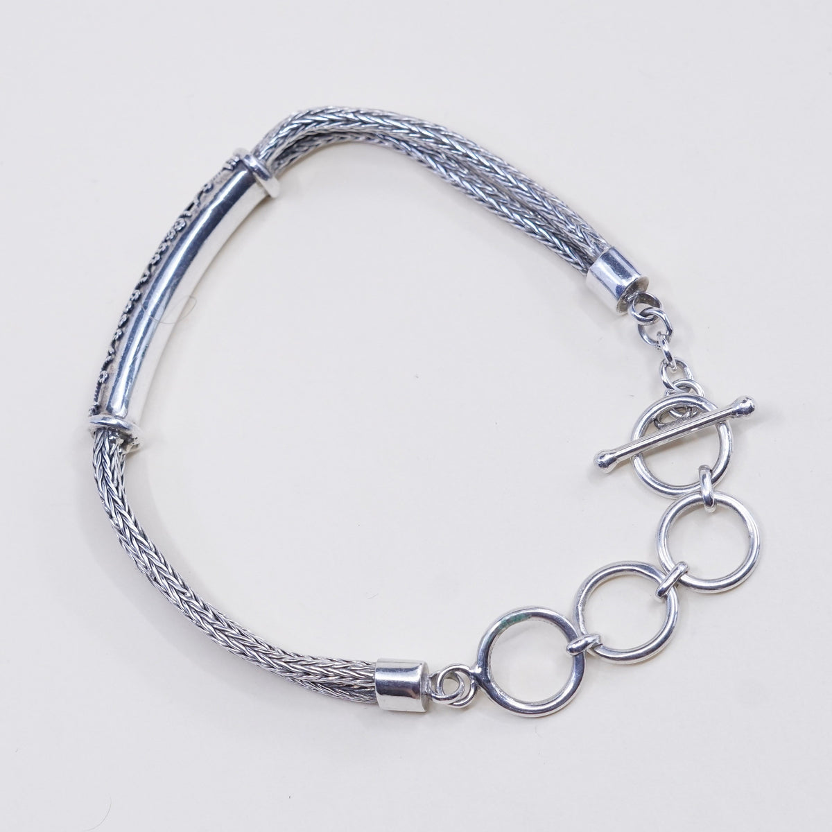 6.5”+1”, 14K gold accent w/ sterling silver bracelet, double strands 925 wheat
