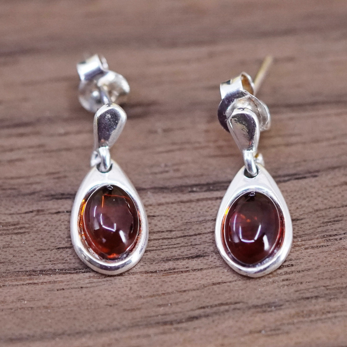 Vintage Sterling 925 silver handmade teardrop earrings with Amber