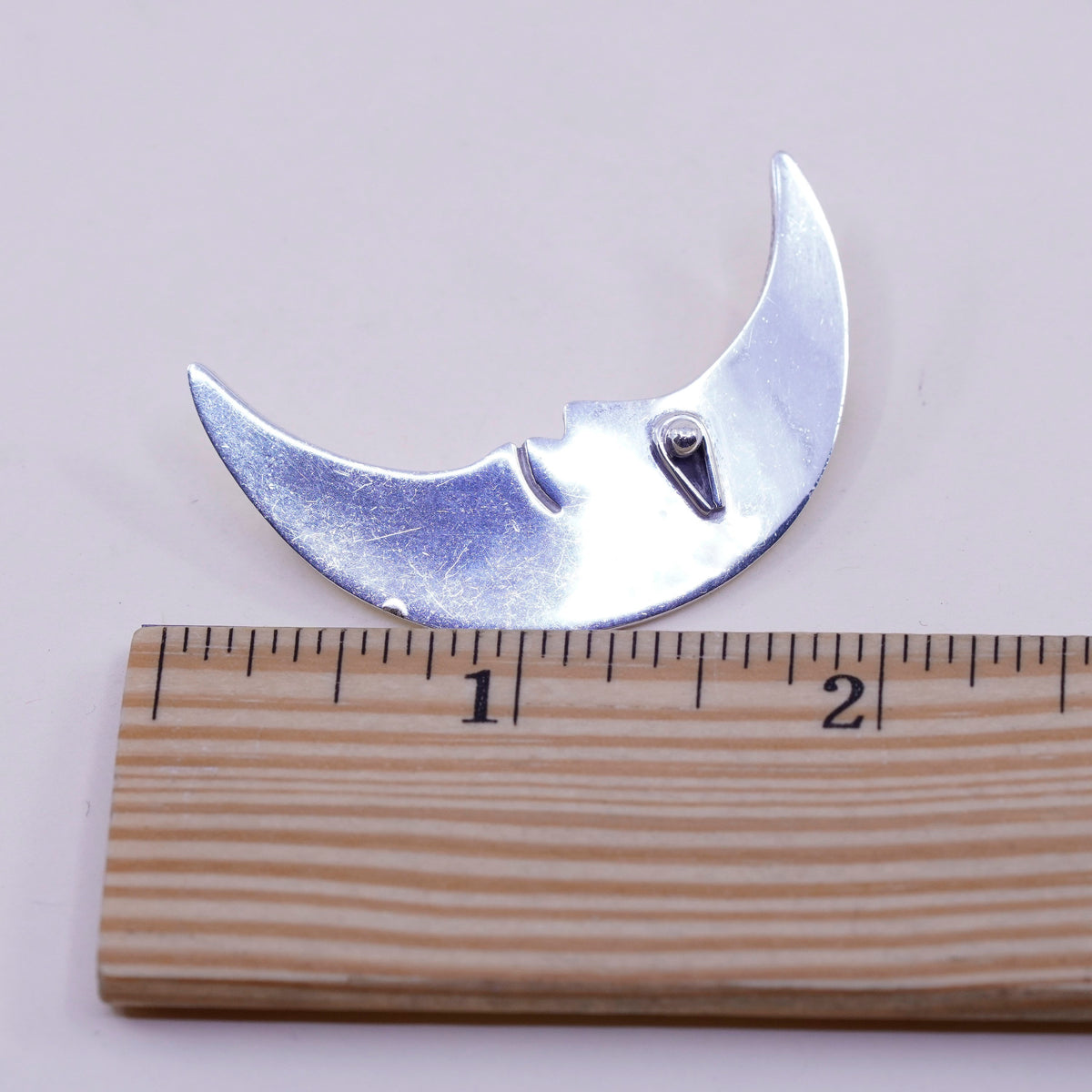 Vintage sterling silver handmade moon face, 925 handmade brooch, antique