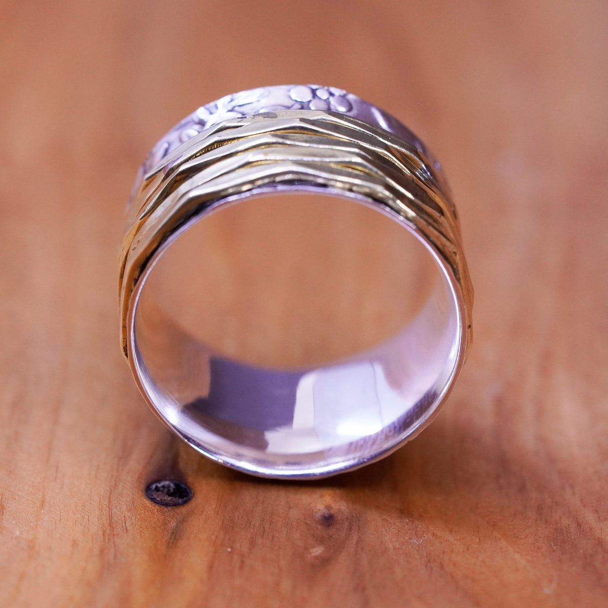 Size 8.25, vintage Sterling silver handmade ring, 925 band with brass spinner