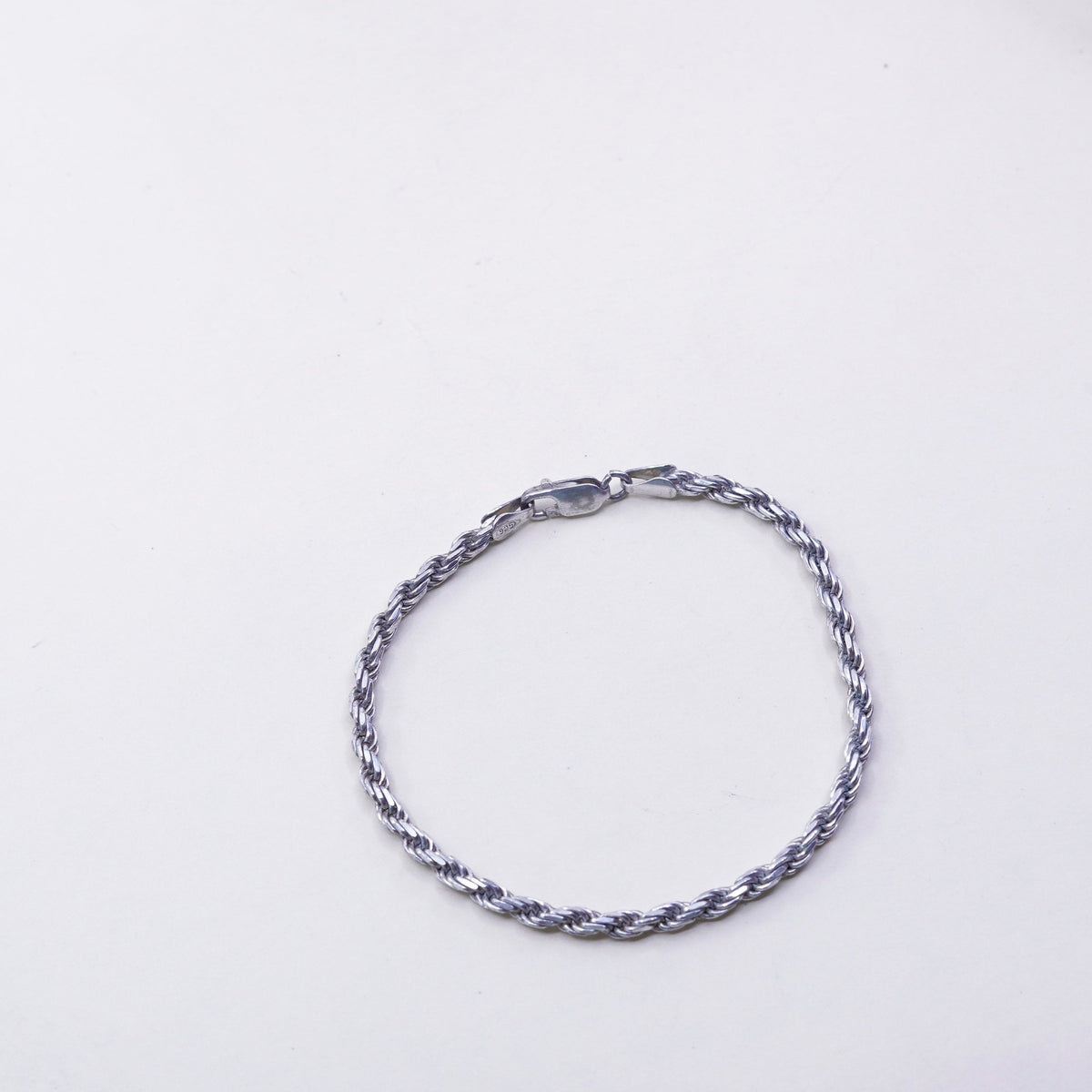 7.25”, 3mm, Vintage sterling 925 silver Italy rope chain bracelet