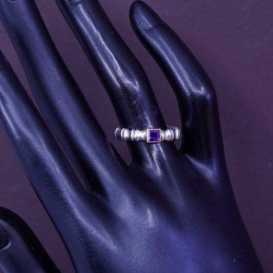 Size 7, AGAU 14K yellow gold Sterling silver ring, 925 bamboo band w/ amethyst