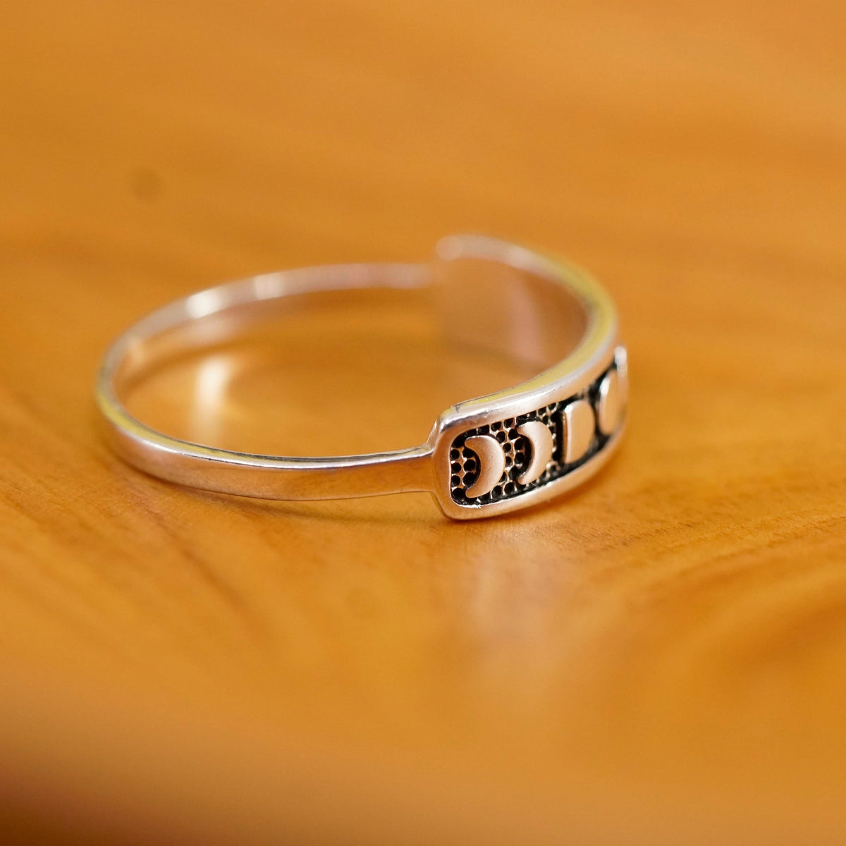size 10, Sterling silver handmade ring, 925 stackable band with moon phases
