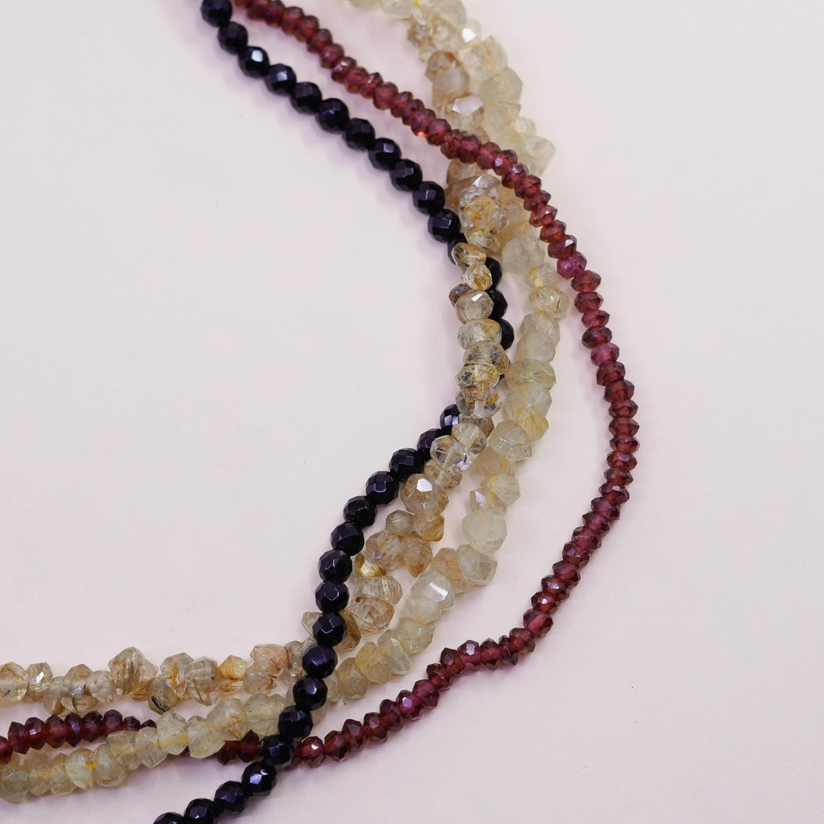 16”, sterling silver necklace, 925 tigers eye rutilated quartz citrine garnet