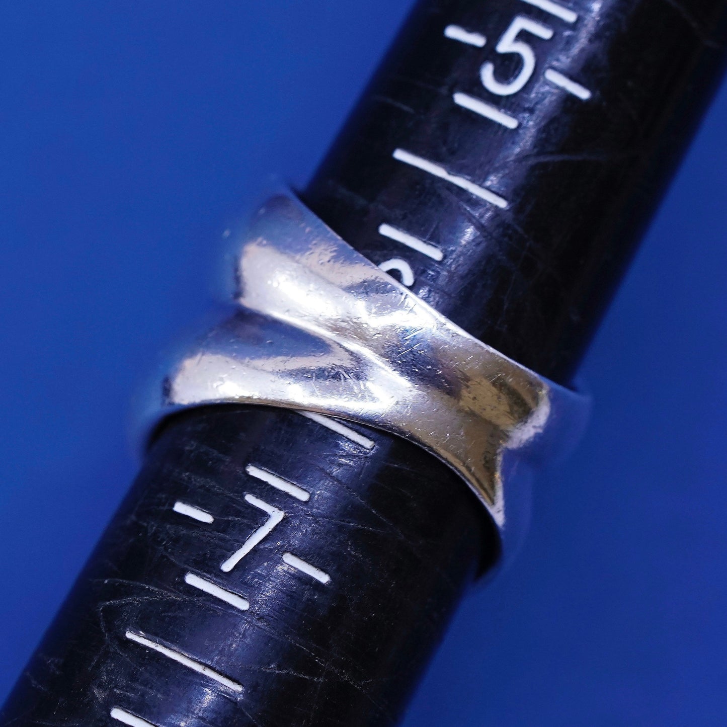 sz 6, vtg Sterling silver handmade ring, 925 statement band w/ teardrop cz