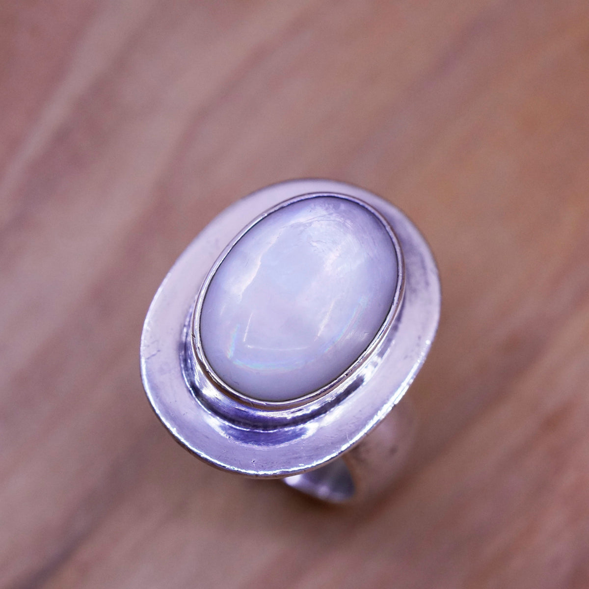 Size 9.25, vintage sterling 925 silver handmade ring with oval moonstone