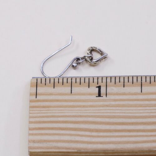Vtg Sterling Silver Handmade Earrings, 925 Double Heart Dangles, Silver Tested
