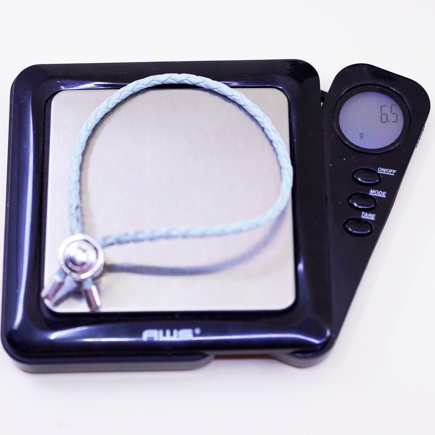 7.5”, Persona Sterling 925 silver bracelet, woven braided leather chain charm