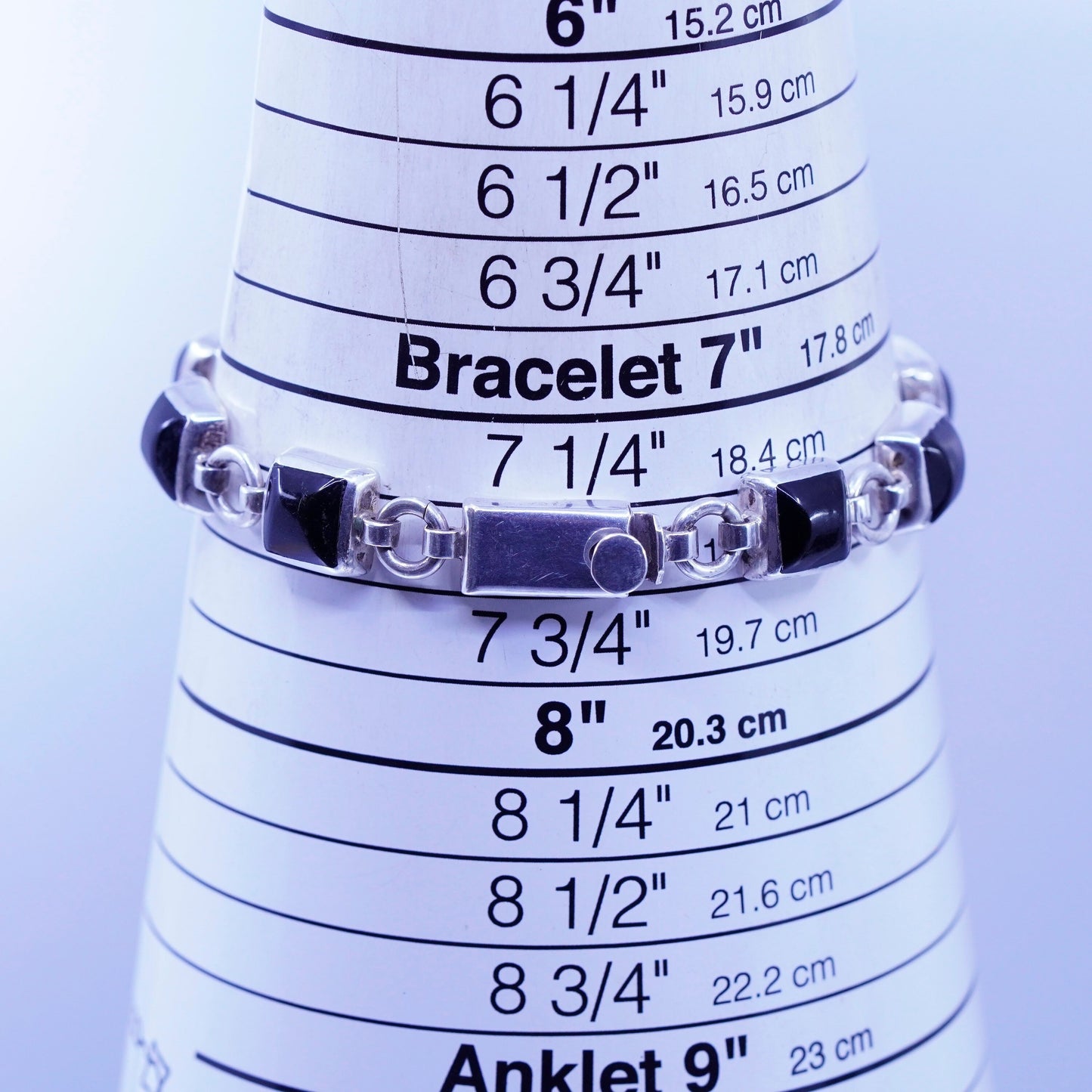 7.5”, vintage Sterling 925 silver handmade bold bracelet with obsidian beads