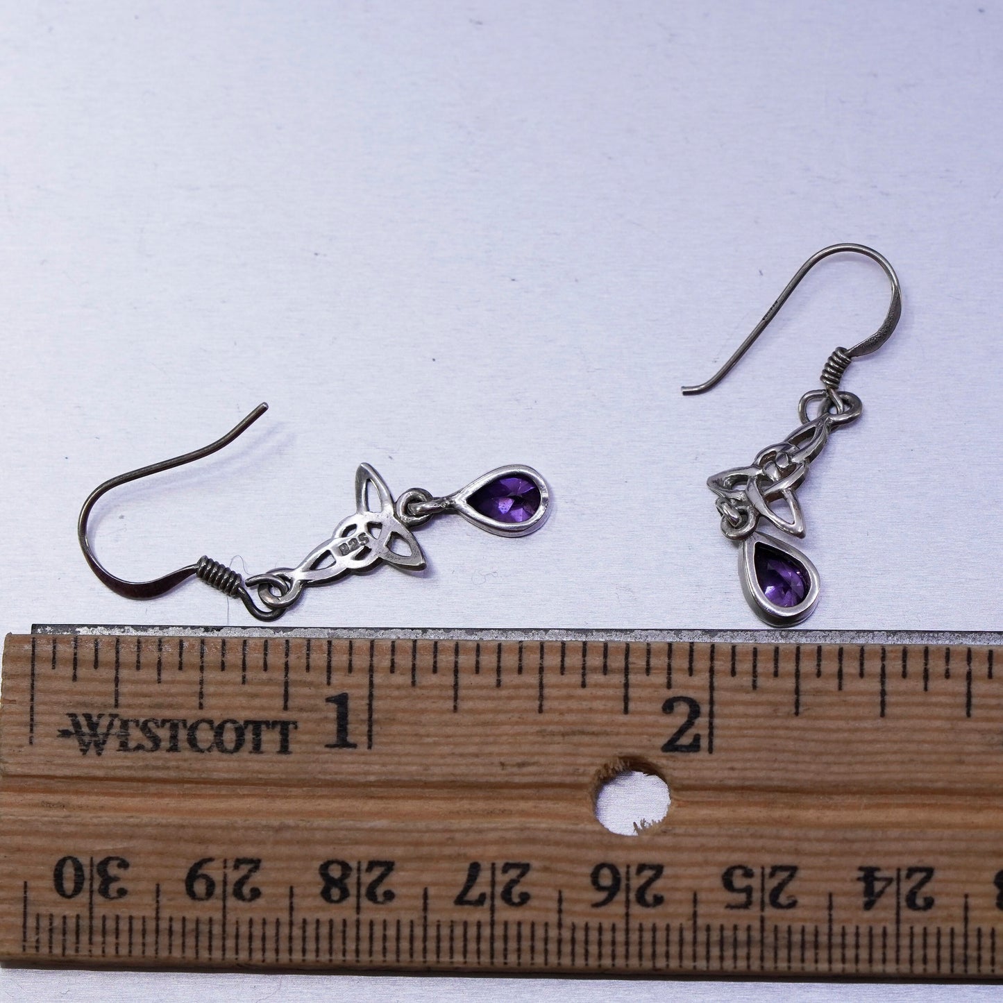 Irish Sterling 925 silver handmade filigree Celtic knot earrings with amethyst