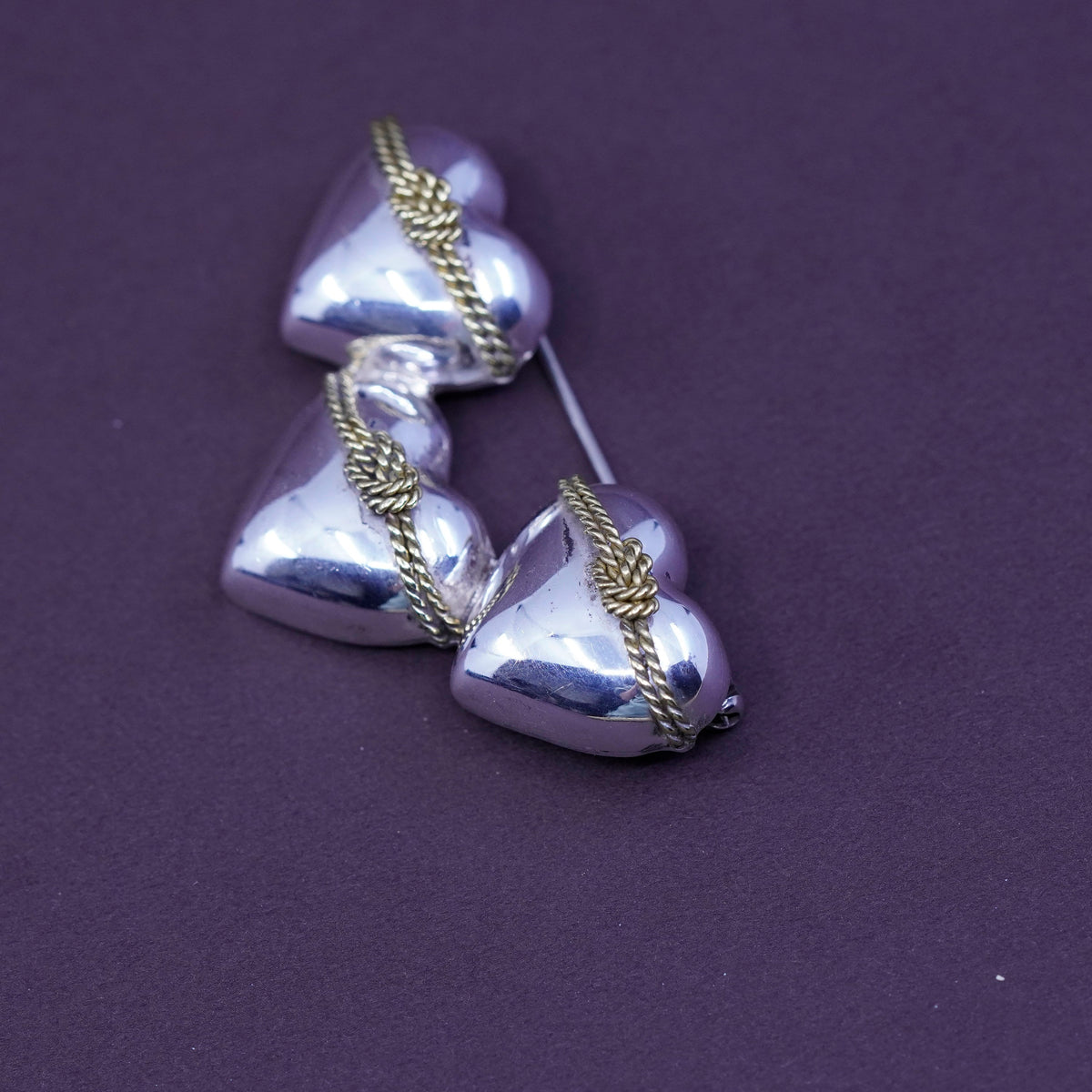 Vintage mexico handmade two tone sterling 925 silver heart brooch
