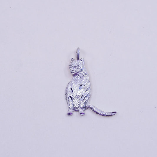 Vintage Sterling silver handmade pendant, 925 kitty cat
