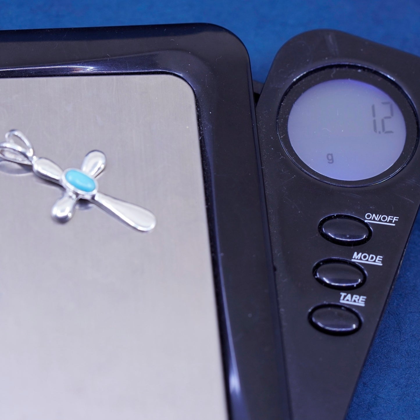 Vintage Sterling 925 silver handmade cross pendant with turquoise