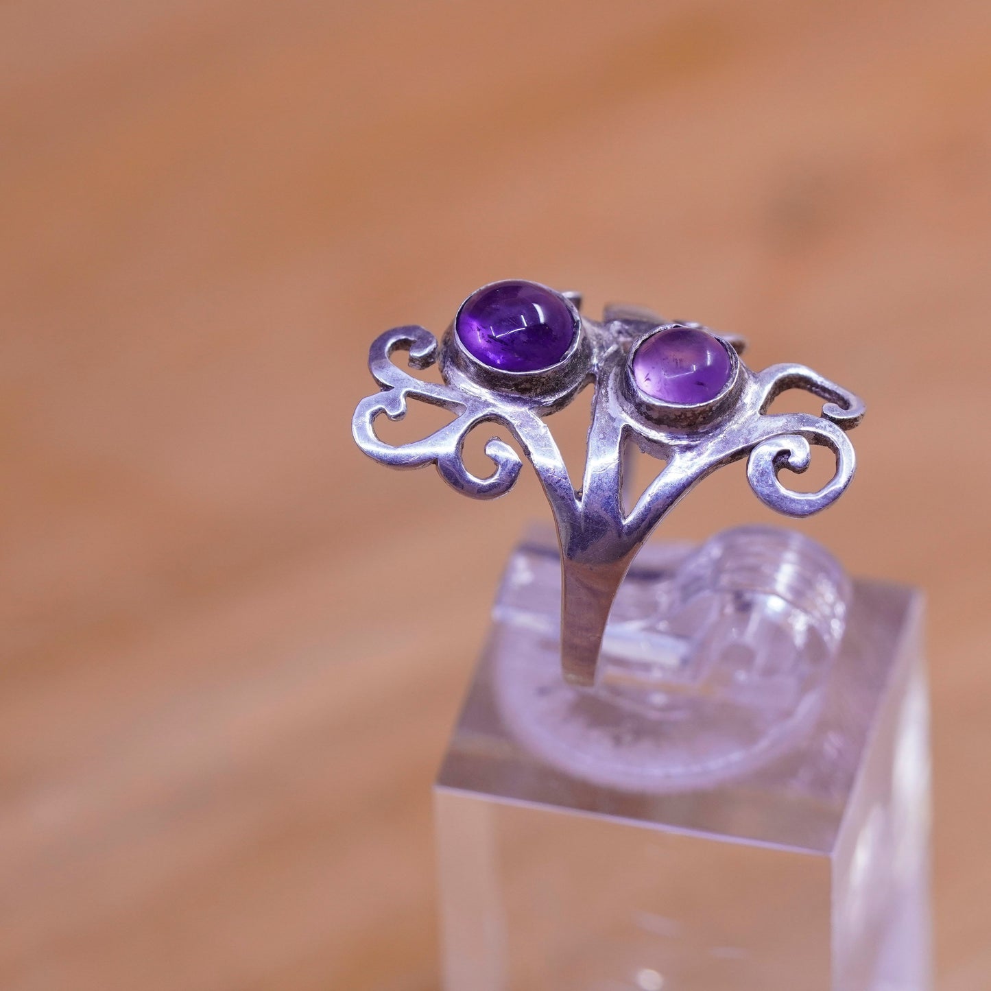 Size 5.75, vintage Sterling silver handmade ring, 925 band with amethyst
