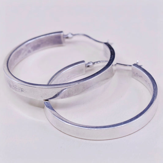 1.75”, Vintage sterling silver loop earrings, wide minimalist primitive hoops