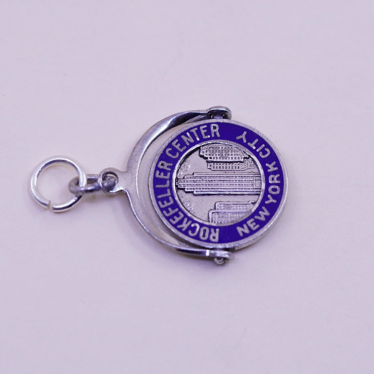 vtg Sterling 925 silver handmade pendant New York Empire State spinner charm