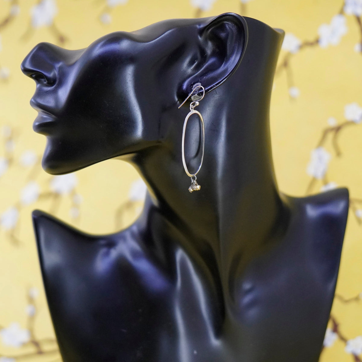 Vintage Sterling silver handmade earrings, 925 double oval dangle w/ gold beads