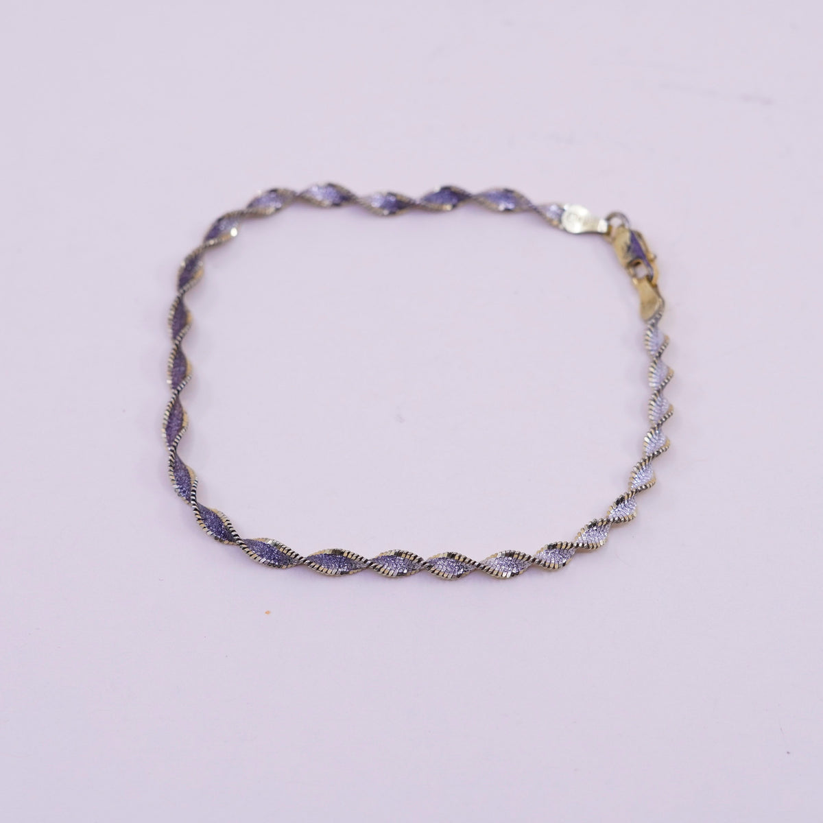 7.75”, vermeil gold sterling silver bracelet, 925 twisted herringbone chain