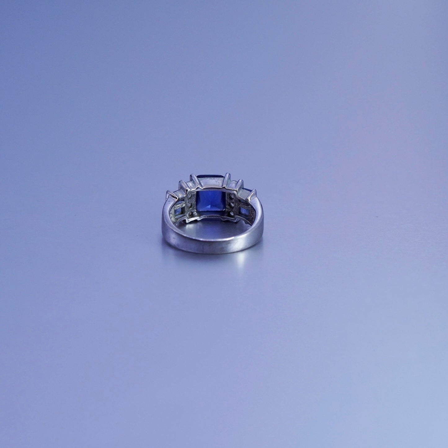 Size 7.5, vintage Sterling 925 silver handmade statement ring with blue crystal