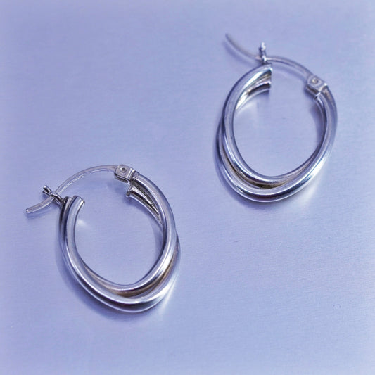 0.75”, vintage Sterling silver handmade earrings, 925 twisted hoops