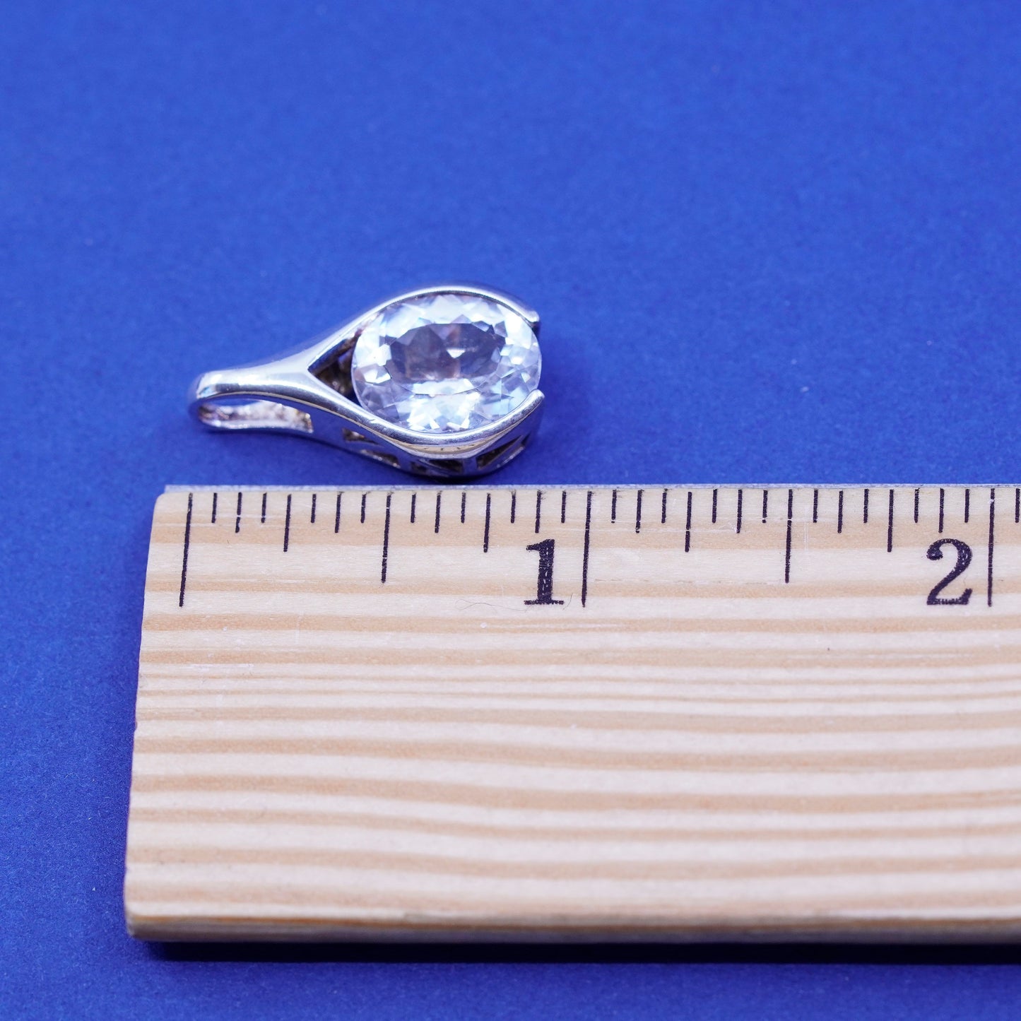 vintage Sterling 925 silver handmade teardrop pendant with cz