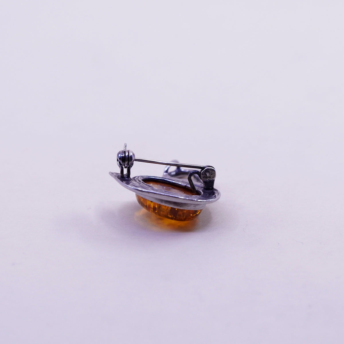 Vintage sterling silver handmade brooch, 925 swan bird amber pin pendant