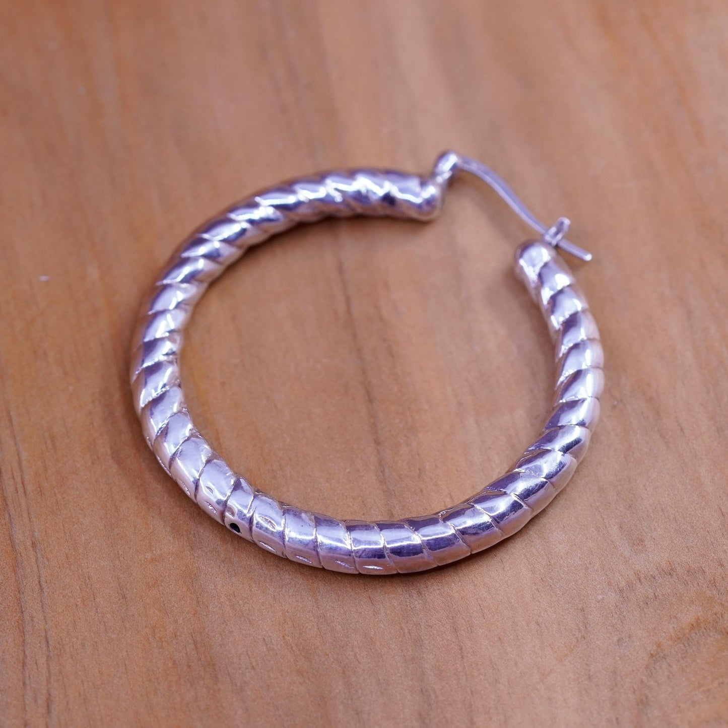 1.5”, vintage Sterling silver handmade earrings, bold 925 textured hoops