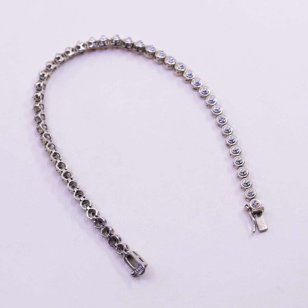 7.25”, vtg vermeil gold over sterling silver tennis bracelet, 925 chain diamond