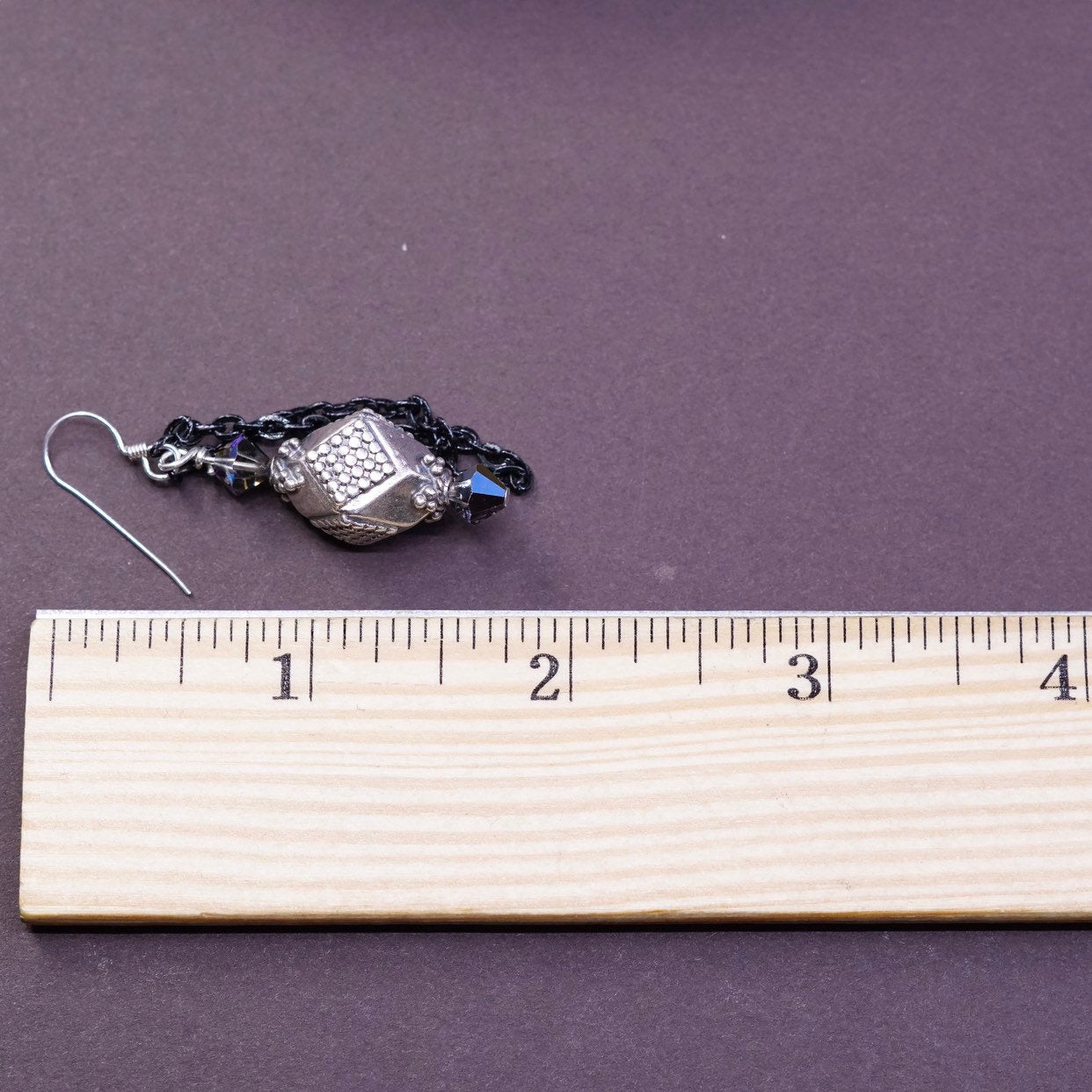 Sterling silver handmade earrings, Mexican 925 beads dangles with black chain