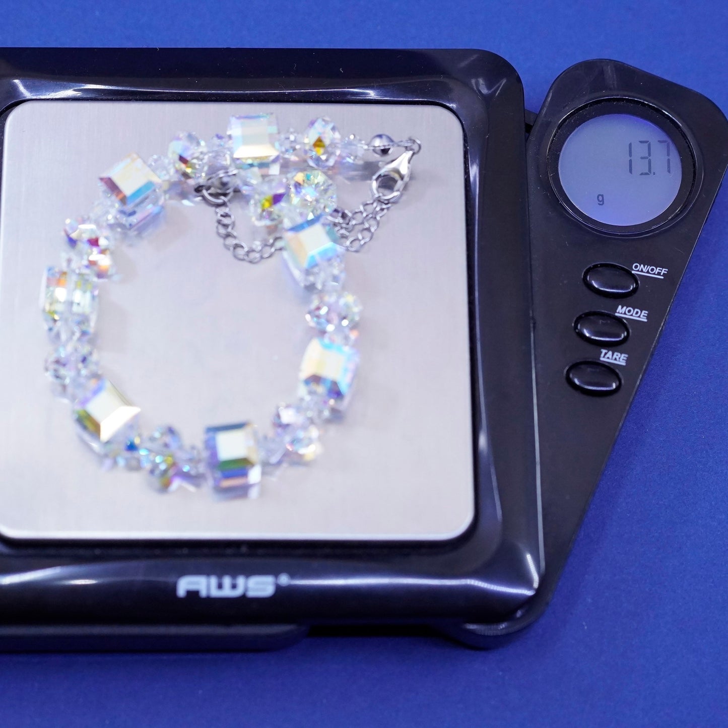 7+2”, Gorgeous Sterling 925 silver handmade with Swarovski crystal beads