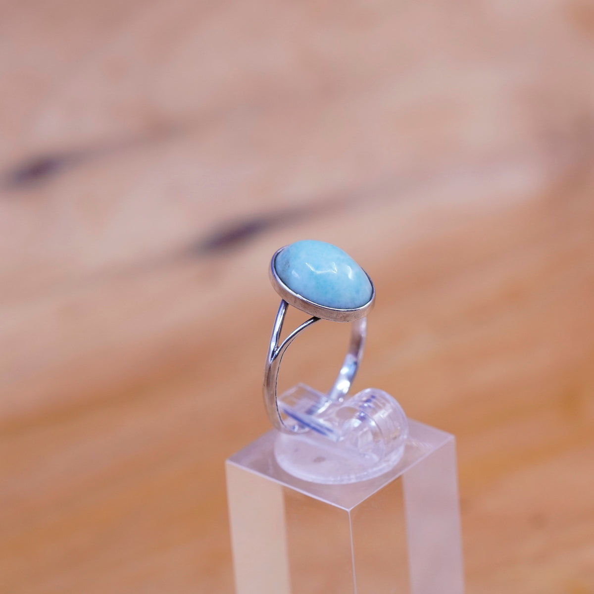 Size 6.5, vintage Sterling 925 silver handmade ring with Larimar