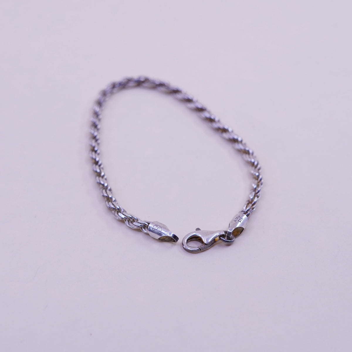 7.75”, 3mm, Vintage sterling 925 silver Italy rope chain bracelet