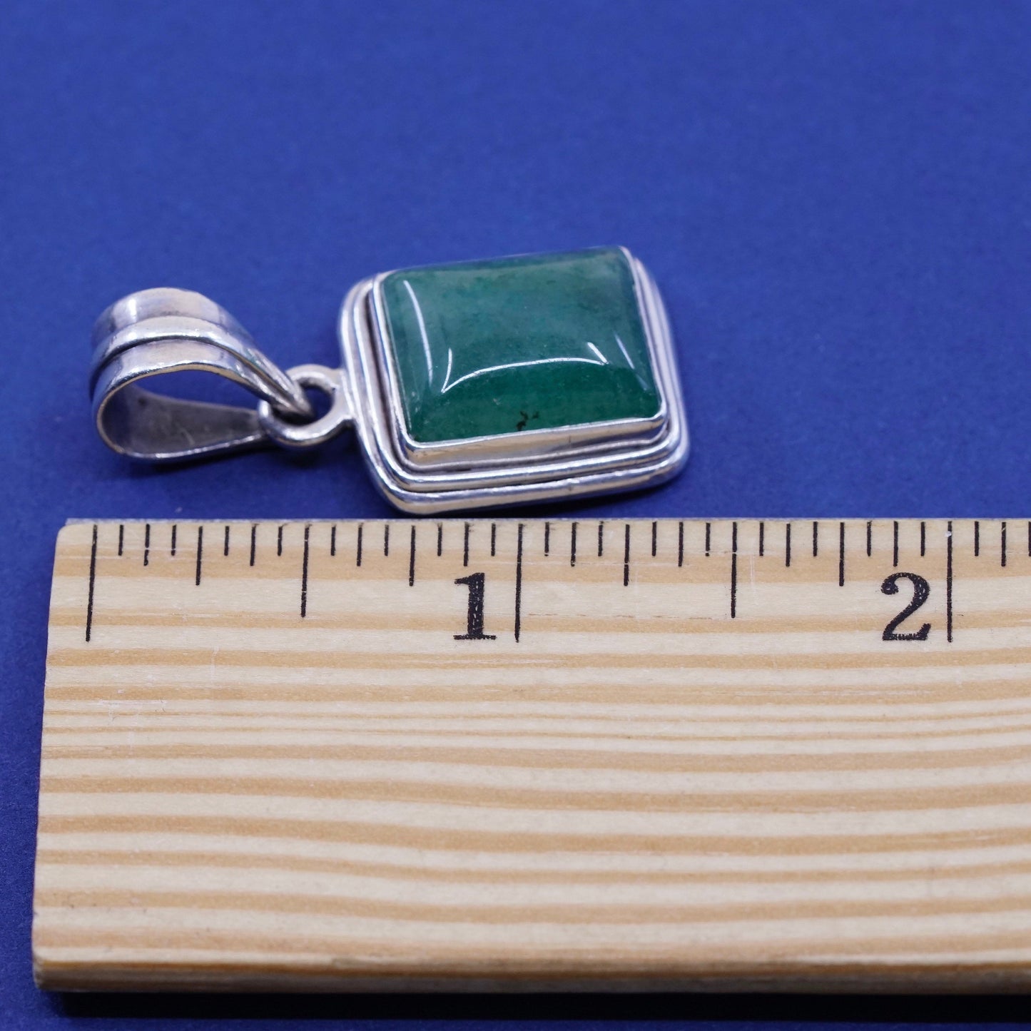 Vintage sterling silver handmade pendant, solid 925 silver with jade
