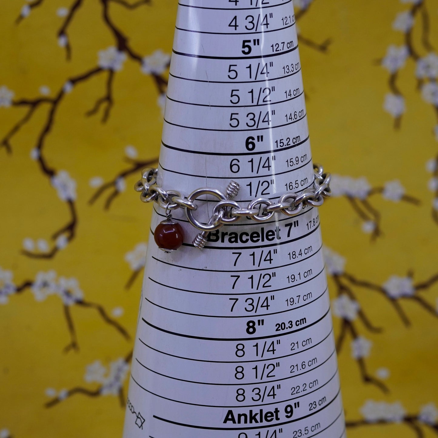 6.75”, Sterling silver handmade bracelet, 925 bold circle chain carnelian charm
