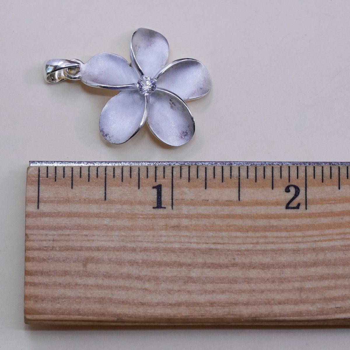 Vintage Sterling 925 silver handmade plumeria flower pendant with cz