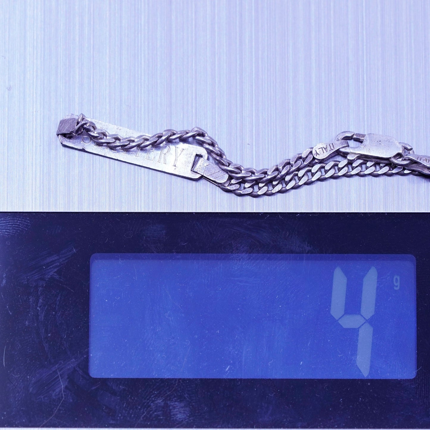 6.5”, Vintage Sterling silver bracelet, 925 curb chain tag “heather slattery”