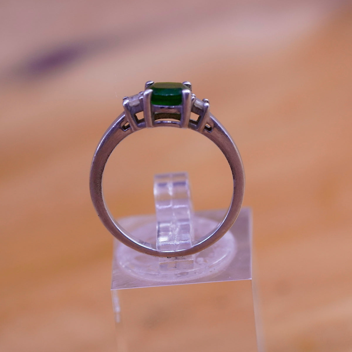 Size 7.25, vintage Sterling 925 silver handmade ring with peridot and cz