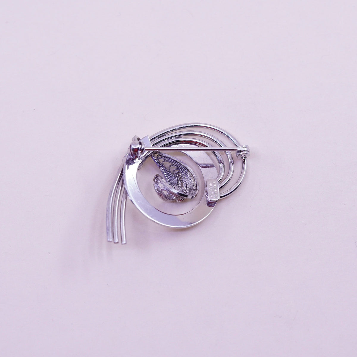 1950s vintage Sterling silver handmade brooch, 925 filigree brooch with pearl