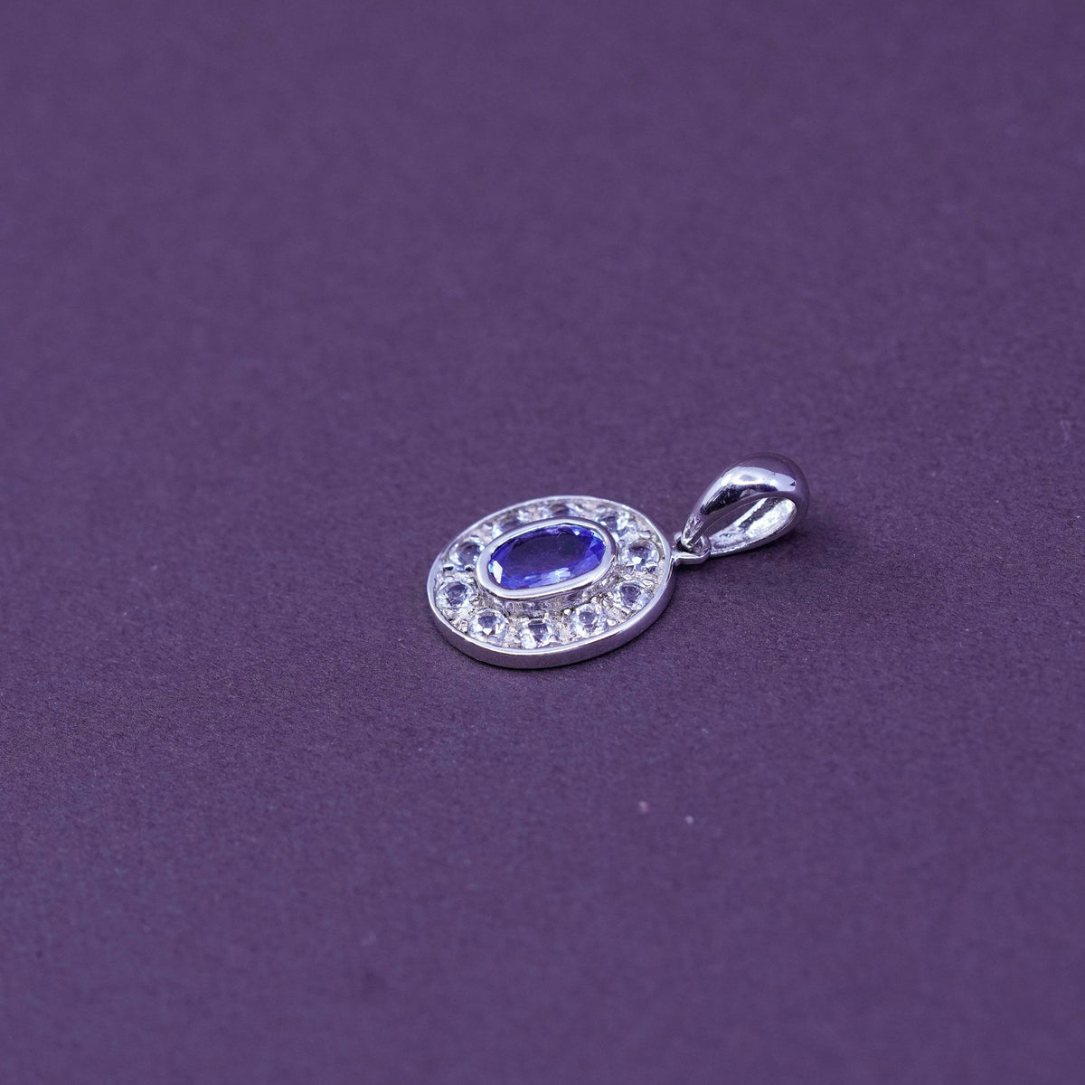 Vintage Sterling silver handmade pendant, 925 charm with amethyst and Cz