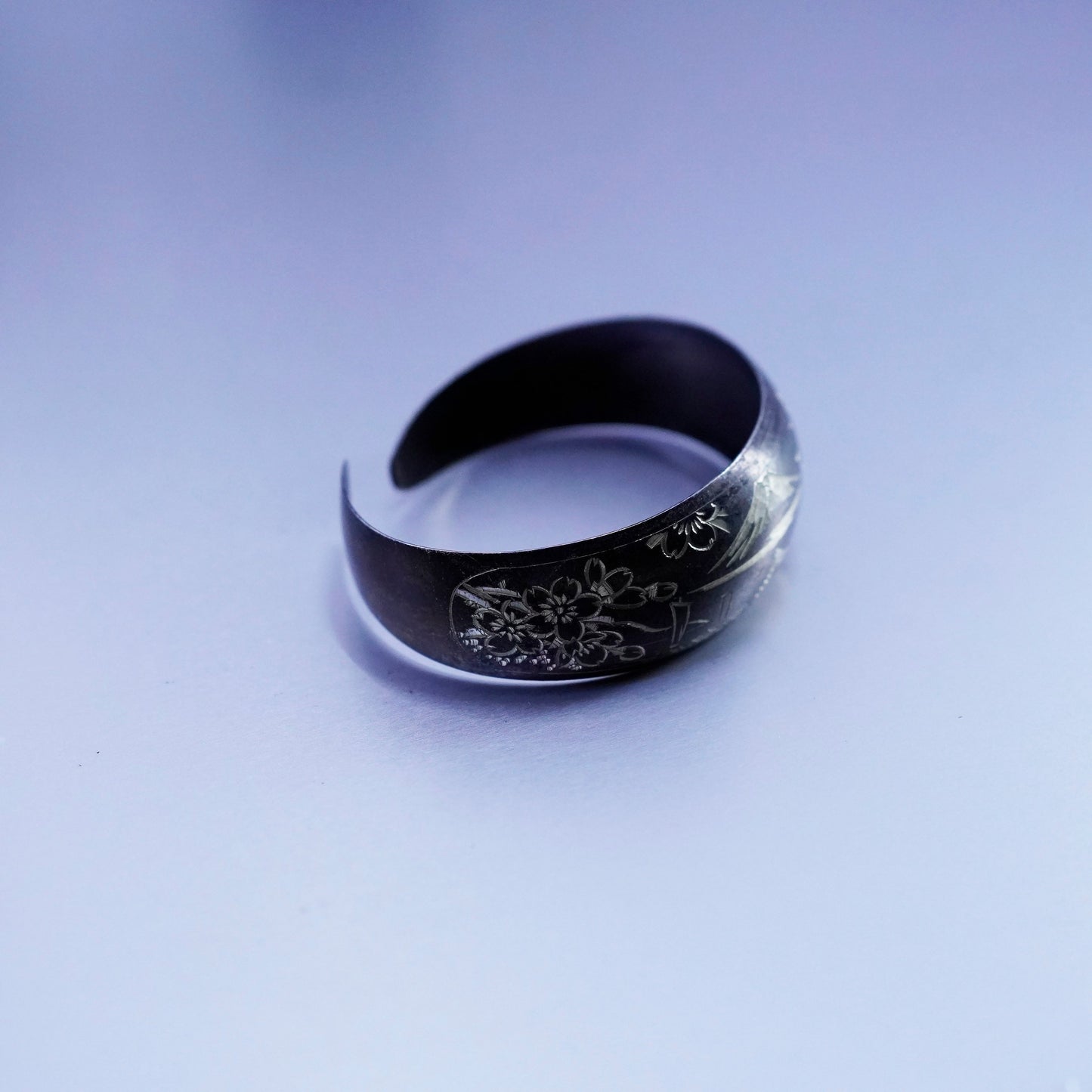 6”, oxidized Sterling 925 silver handmade bracelet, storyteller Japanese cuff