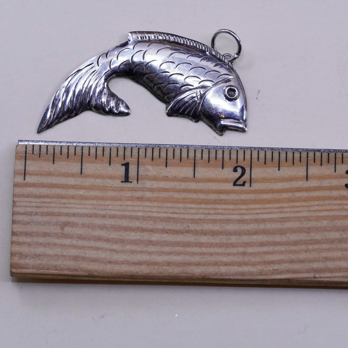 Vintage sterling silver handmade pendant, 925 fish, unique